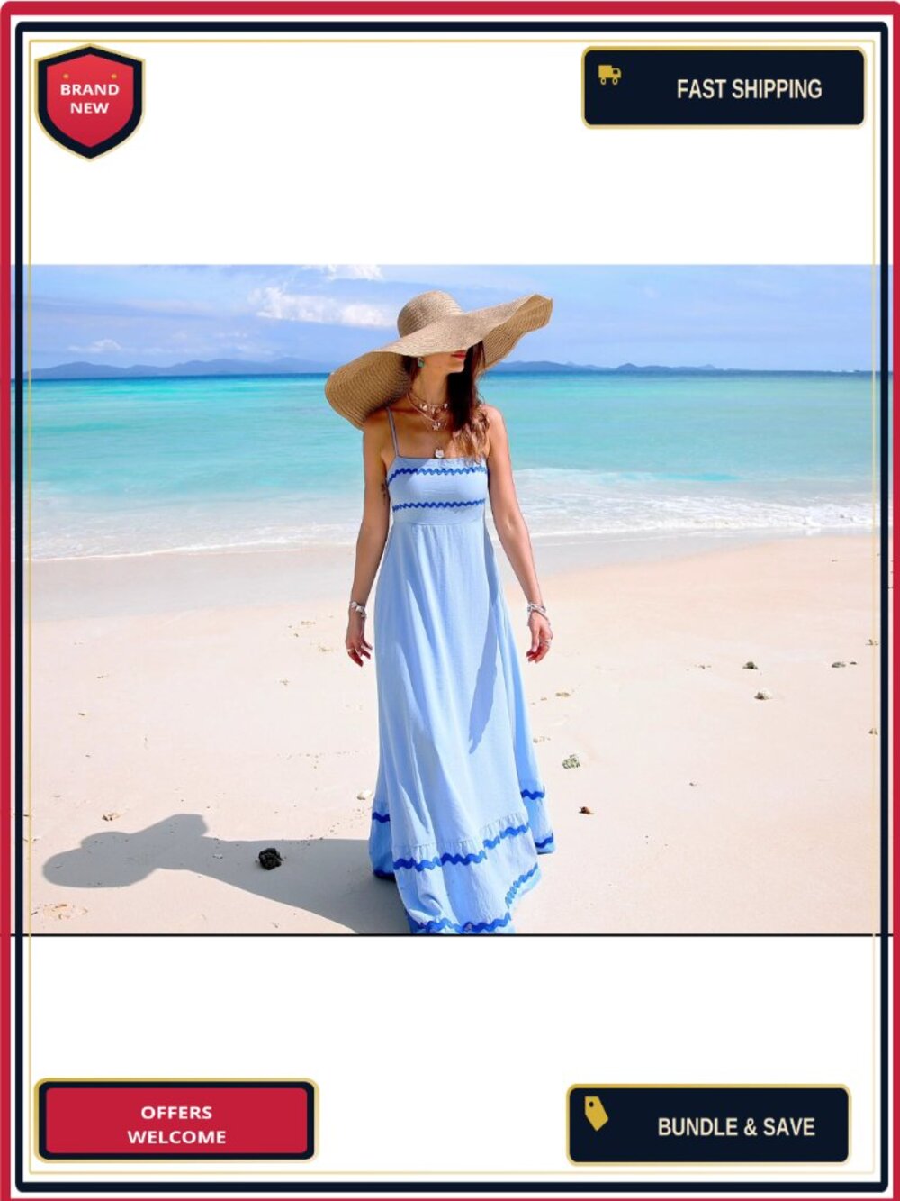 Boho Maxi Dress Sleeveless Square Neck High Waist Flowy Sundress with Pockets - Picture 6 of 6